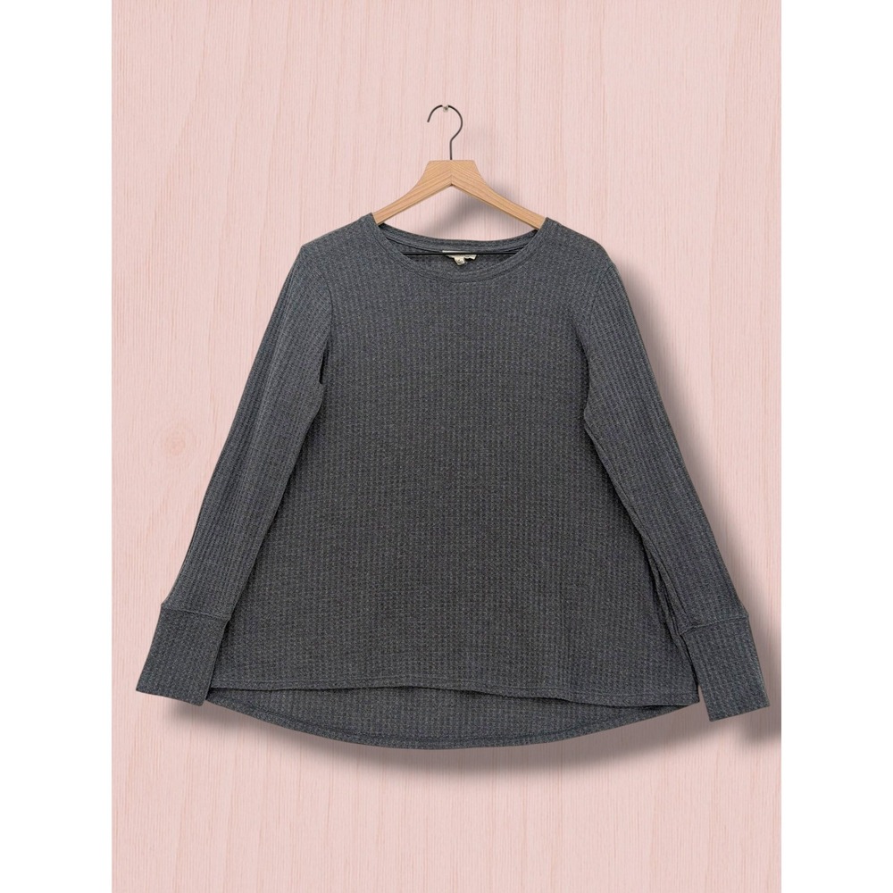 Jane and Delancey Charcoal Waffle Knit Button Cuff Swing Top Size M
